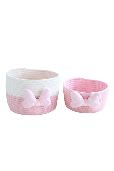 Choice A Pink S L Cute Cartoon Storage Baskets Woven Cotton Rope Desktop Jewelry Cosmetics Snacks Sundries