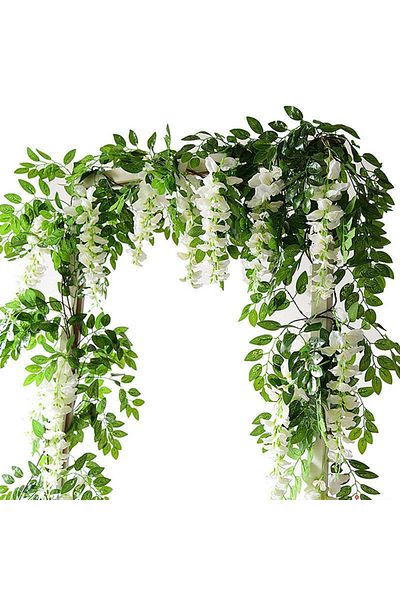 Choice White 2pcs 7ft Artificial Silkflower Garland Wisteria Blossom Vine Flower Wreath Garland Wedding Hom