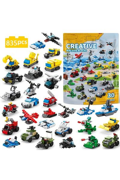 Choice 835pcs 835pcs 30 Style Mini Transportation Tank Plane Car Educational Models Building Blocks Kids Di