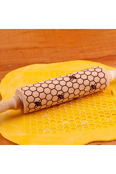 Arjmide 1pc 13.7in Wooden Honeycomb Pattern Embossed Rolling Pin For Kitchen Pastry Baking Tools Bee Deep...