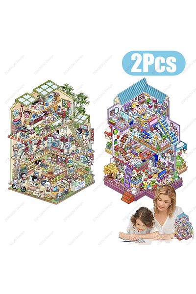 Choice 2pcs Plus Size Cartoon Childhood And Villa 2.5d Diy Landscape Sticker Pocket Cabin Scene Game Sticke