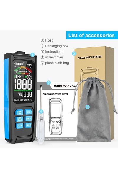 TELEHILL Wm710 Pinless Digital Wood Moisture Meter Ambient Temp Humidity Test Non-destructive Inductive Hygro