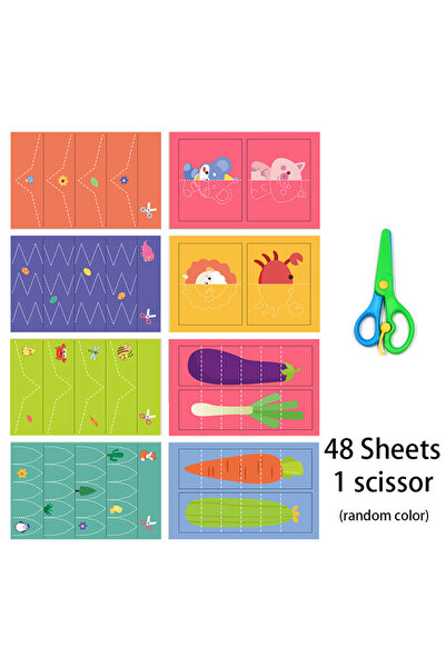 Choice مجموعة من 48 قطعة من الورق المقصوص، كتاب نشاط مهارات قص الورق للأطفال، الحرف اليدوية، سجل القصاصات، ألعاب الأطفال.