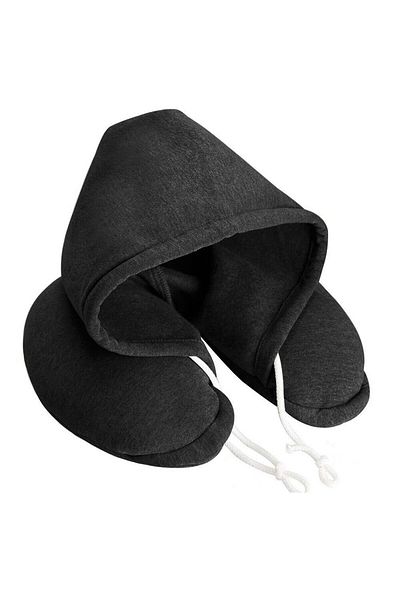 Choice Black U-shape Airplane Pillow With Hoodie Soft Comfortable Hooded Neck Travel Pillow