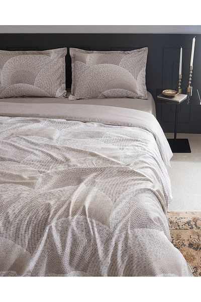 Madame Coco Rochelle Beige Double Satin Duvet Cover Set - 100% Cotton Printed