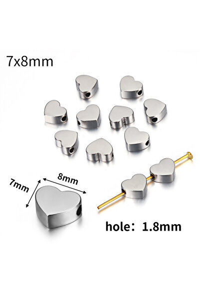Choice Steel Color 7x8mm 5pcs Stainless Steel Love Heart Bead Spacer Beads fo...