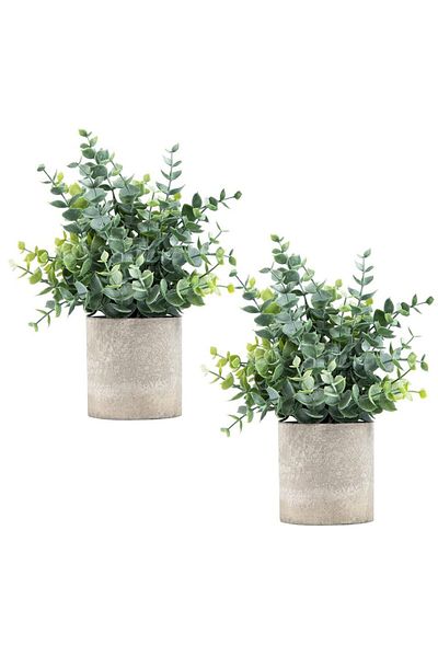 Choice Green 2 Pack Small Fake Plants Eucalyptus Potted Artificial Plants For Shelf Desk Home Bathroom Farm