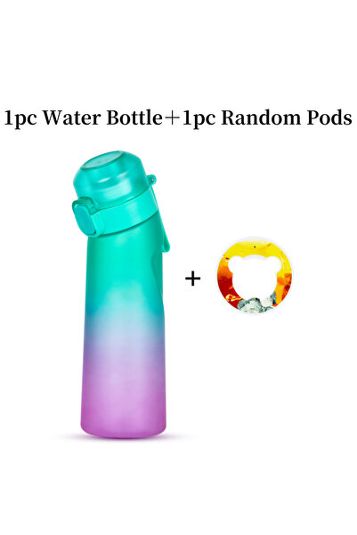 Choice زجاجة مياه بنكهة خضراء متدرجة سعة 650 مل مع قرون نكهة عشوائية واحدة وزجاجة مياه هوائية بلون أزرق فاتح