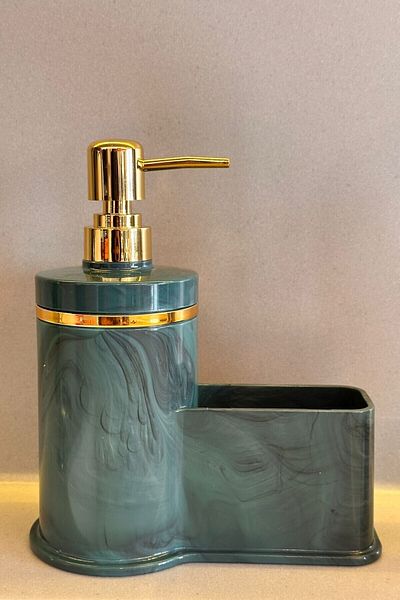 Makri Stylish Gold Color Detailed Liquid Soap Dispenser with Sponge Holder for Kitchen or Bathroom, Domestic Production
