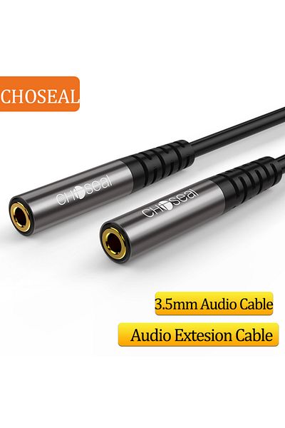 Choice كابل محول أنثى إلى أنثى من Choseal مقاس 3.5 مم أسود اللون Trs موصل Aux صوت ستيريو لسماعات الرأس