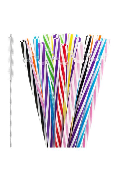 Choice 24pcs 24pcs Drinking Striped Straws Reusable Hard Plastic Straws With Cleaning Brush Candy-striped W