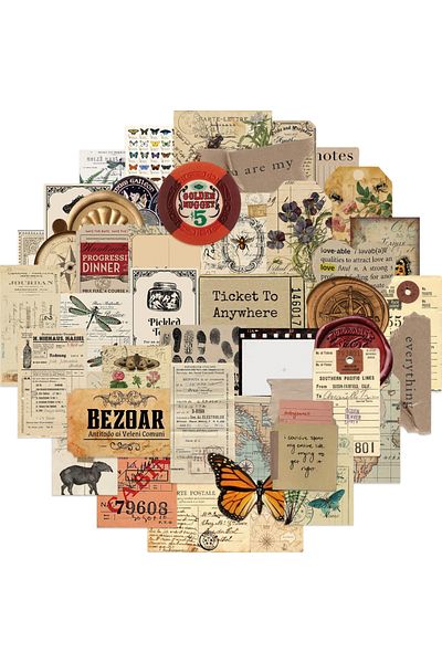 Choice 50pcs 50pcs Retro Archives Stickers For Laptop Luggage Guitar Skateboard Fridge Notebook Sticker Vin