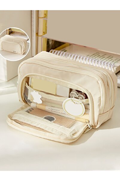 Choice منظم قماشي كبير الحجم باللون البيج - تخزين متعدد الطبقات بسحاب متين وأ...