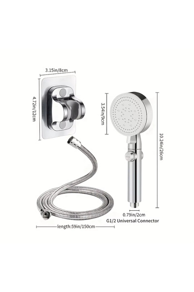 Choice مجموعة من 3 قطع من الكروم، رأس دش حمام فضي، 5 تروس قابلة للتعديل، ضغط ...