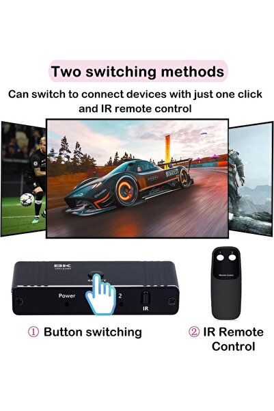 Choice محول HDMI2.1 ثنائي الاتجاه 8K أسود آخر 2x1 4K@120Hz 48Gbps Ultra HD HDMI Splitter Switch 2 i