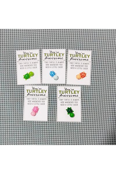 Choice 5 Pcs Multi 5 Pcs Mini Turtle Hug Cards With Inspirational "you're Turtley Awesome" Message - Perfec