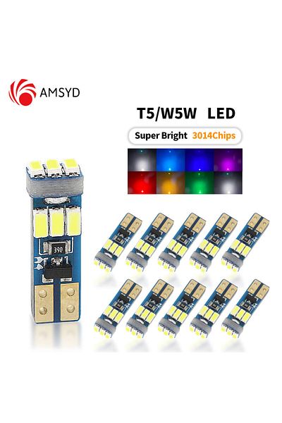 AMSYD 10 قطع جديدة T5 W3W W1.2W 70 73 74 لمبات LED فائقة السطوع مؤشر تحذير السيارة مجموعة العدادات L...