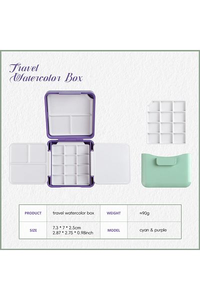 SeamiArt Lavender Jasmine 1pc Portable Travel Watercolor Plastic Painting Box With Palette Half Pan