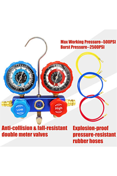 Choice NEW Car Air Conditioning Pressure Manifold Gauge Hose Kit R22 R-410A R-134a R-404A Refrigerant Pr...