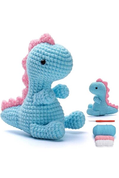 Choice زينة دمية على شكل ديناصور من فنري باللون الأزرق 1 مصنوعة يدويًا من صوف...