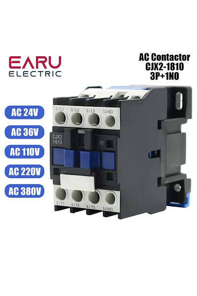 EARUELETRIC Ac 220v Cjx2-1810 Lc1 Ac Contactor 18a 3 Phase 3-pole No Coil Voltage 380v 220v 110v 36v 24v 50/60hz