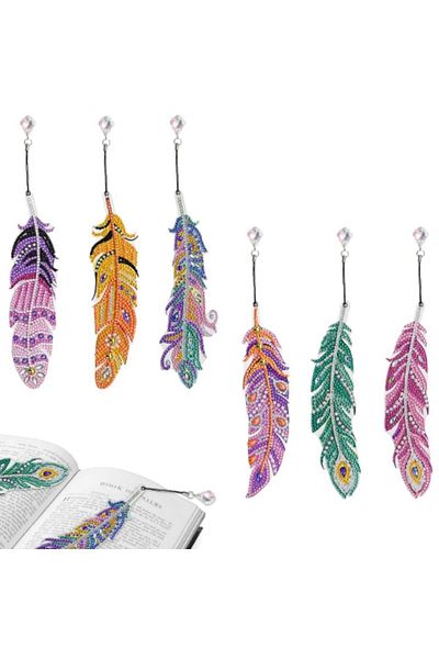 Choice Sq041 6 Piece Diy Single Side Stick Crystal Rhinestone 5d Diamond Picture Book Feather Bookmark Art