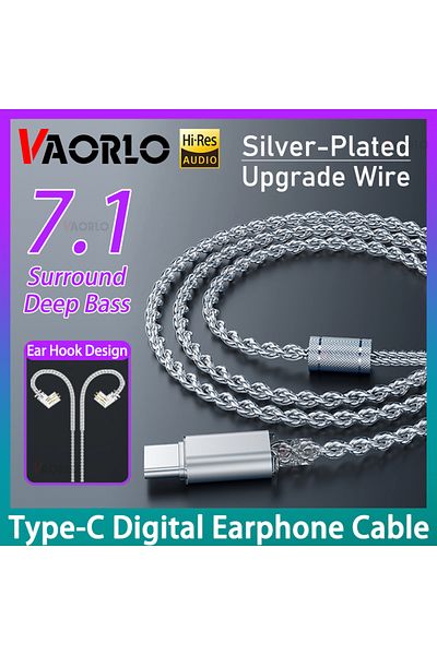 Choice Silver With Mic Type-c Digital Earphone Cable 7.1 Hifi Silver-plated Upgraded Wired Headphone Cables