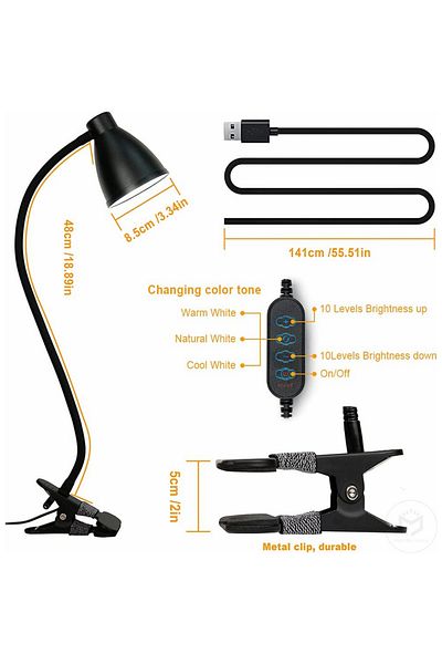 OSITE SKY Black 38 Led Desk Lamp 3 Color Modes 10 Brightness Dimmer Reading Light Auto Off Timer Desk Light Fl