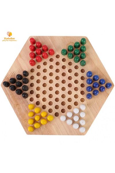 Ninth World White Wooden Educational Board Kids Classic Halma Chinese Checkers Set Strategy Family Game Pieces