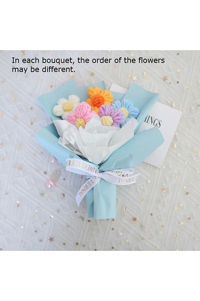 Choice Blue Knitted Small Flower Bouquets Hand Woven Crochet Artificial Flower Valentine's Day Gifts Colorf