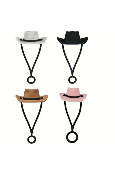 Choice 4 قطع من غطاء القش المصنوع من السيليكون على شكل قبعة رعاة البقر، متواف...