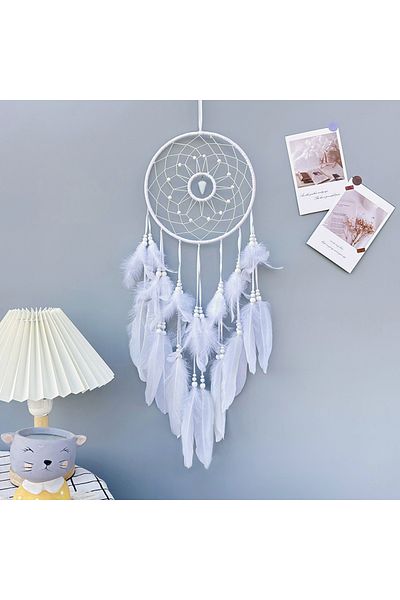 Choice White Nordic Dream Catcher Handmade White Feather Wind Chimes Crystal Wall Pendant Birthday Festiva