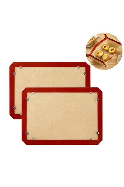 buyyes أحمر - بساط خبز من قطعتين مصنوع من السيليكون المقاوم للتسرب، صينية بسك...