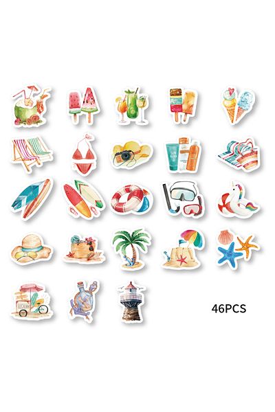 Choice Army Green 46pcs Starfish, Swim Ring, Popsicle Summer Beach Theme Stickers Decorated Notebook Diary