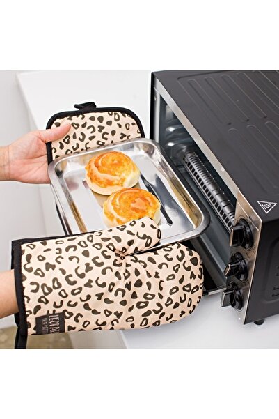 Choice قفازات مطبخ معزولة بنقشة جلد النمر الفاتح، قطعتين/مجموعة، قفازات ميكرو...