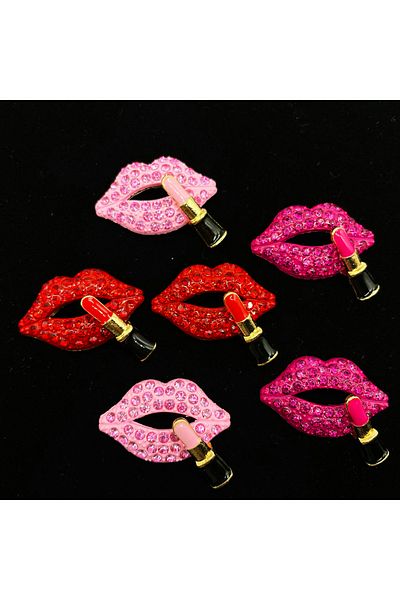 Choice 5Pcs Rhinestone Alloy Lipstick Button Red Pink Lips Accessories For DIY Crafts Headwear Brooch Pi...
