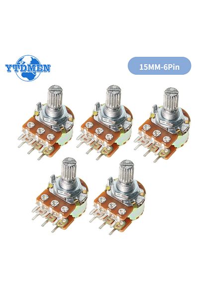 YTDMEN 50k Ohm 5pcs Wh148 B1k B2k B5k B10k B20k B50k B100k B500k 6 Pin Shaft 15mm Amplifier Dual Stereo Pot