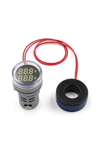 EARUELETRIC White 22mm Ac 20-500v 0-100a Round Mini Digital Voltmeter Ammeter Amp Volt Voltage Tester Meter Dual