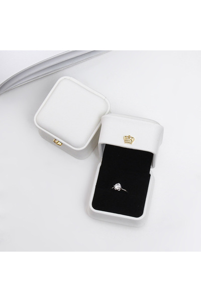 Choice صندوق تخزين حلقات الأزرار المصنوعة من الجلد الصناعي باللون الأبيض، صندوق تعبئة المجوهرات، خاتم مشبك التاج، ...