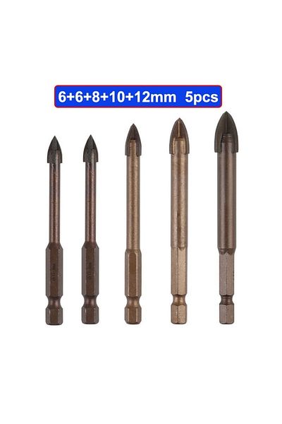 SLADE Gz178-5pcs 3-12mmcross Hex Tile Glass Drill Bits Set Titanium Coated Power Tools Accessories For Gla