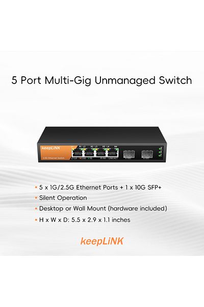Choice Switch With Uk Plug Keeplink 6-port Multi-gigabit Switch With 4-port 2.5gb Ethernet And 2-port 10g S