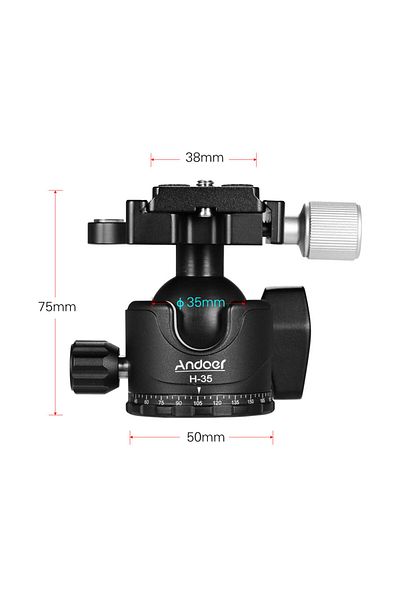 Andoer H-35 Ballhead H-35 Tripod Ball Head Panorama Ballhead Mount Adapter U-groove Low Gravity Cent