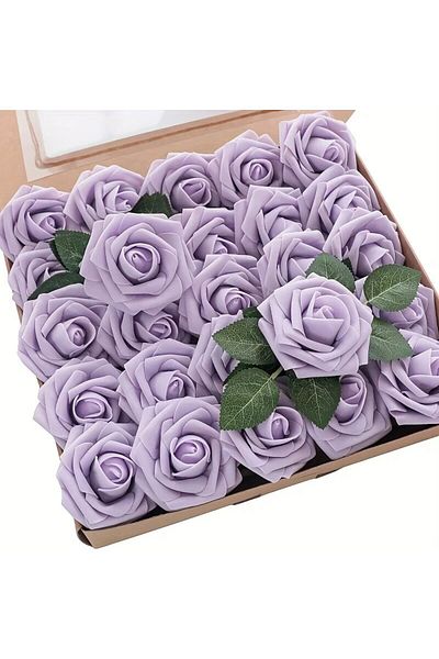 Choice Lilac Artificial Flowers 25pcs Real Looking Lilac Foam Fake Roses With Stems For Diy Wedding Bouquet