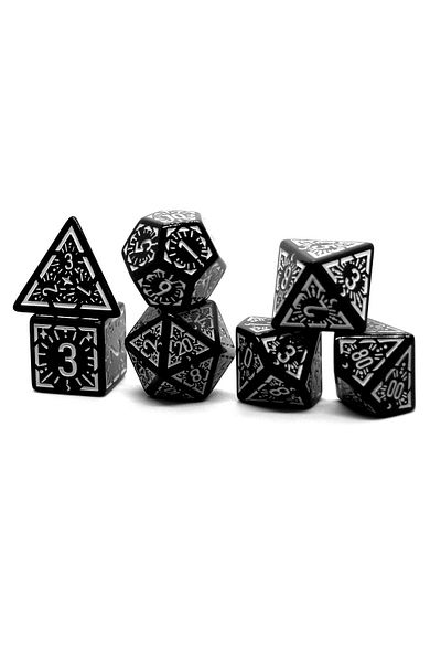 Choice Black 7pcs Set Classical Rune Relief Board Game Dice Set, Trpg Dice With Box Polyhedral Table Game D