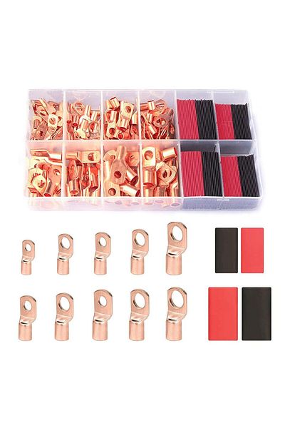 AOKIN 120pcs Kit 120pcs Copper Wire Lugs Awg2 4 6 8 10 12 With 60pcs Heat Shrink Set, 60pcs Battery Cable