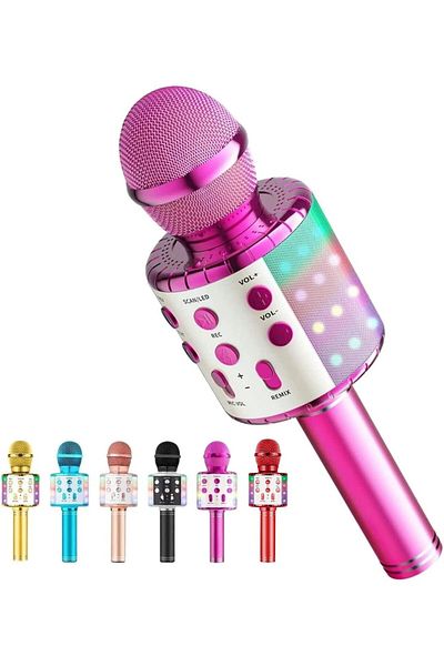 AWH Wireless Bluetooth Karaoke Microphone, LED Light-Up Portable Mic & Speaker(Rose Red)