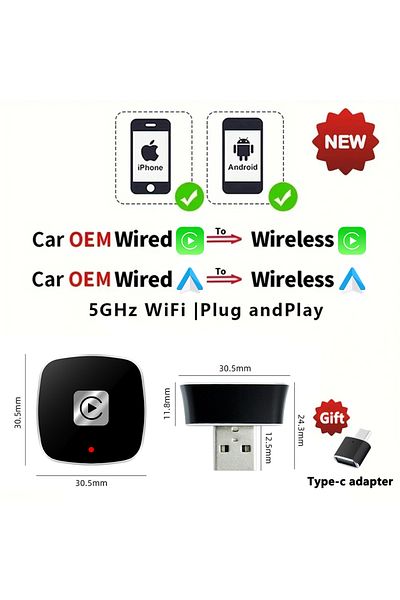 Choice Ec14 Ekiy Wireless Carplay Dongle Wireless Android Auto Adapter Ai Smart Box 2in1 Car Intelligent Sy