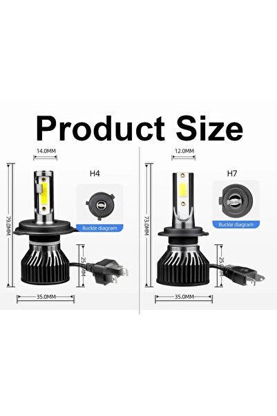 Choice لمبة أمامية للسيارة H7 6000K أبيض بارد، حجم صغير، H4 H11 H7 LED، 12000 لومن، 6000 كلفن، H1 H13 9005 HB3 9006 HB