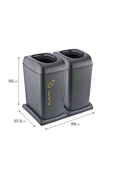 Smartware Set de 2 Coșuri de reciclare din sticlă-plastic cu roți moi 40 Lt
