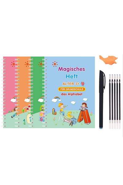 HMRANT 4pcs Sets Free Wiping German Magic Copybook Pen Preschools Kids Calligraphy Children Reusable Deutsc